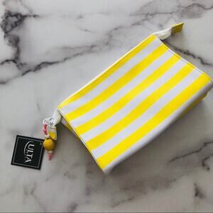 Ulta Zip Makeup Bag yellow white stripe